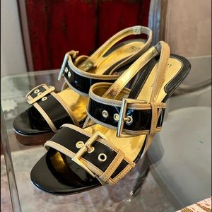 Black and Tan sling back heels sandals sz 8